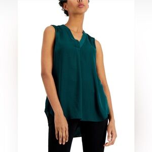 Alfani Coral and White Satin V Neck Tank  Blouse